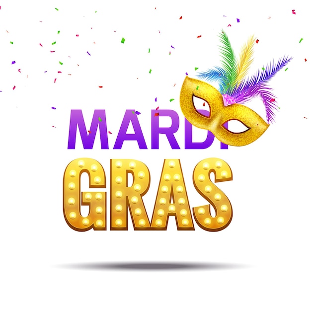 Фиолетовая праздничная поздравительная открытка фон марди гра. празднование праздника карнавал с украшением маски.