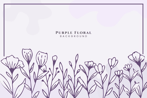 Purple floral background with a square frame of leaves and flowers