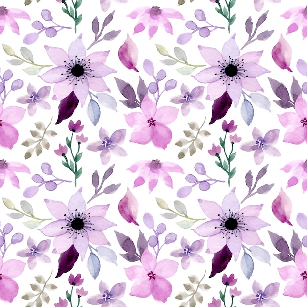 Vector purple floral watercolor seamless pattern