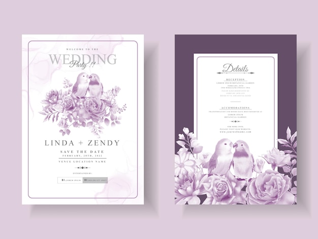 Purple floral wedding invitation template