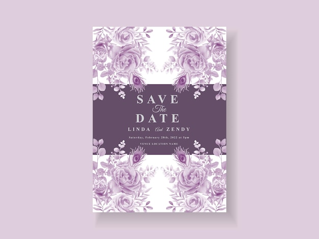 purple floral wedding invitation template