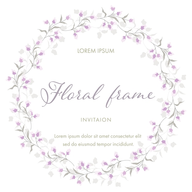 ベクトル 花のフレームの花輪のための紫色の花。結婚式の招待カードのテンプレート