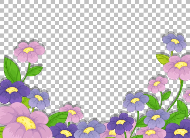 Purple flower frame template on transparent background