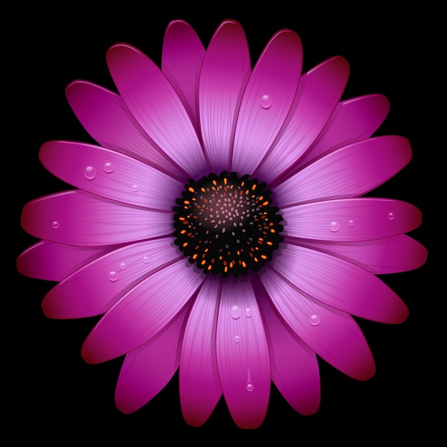 Vector purple flower illustration on black background