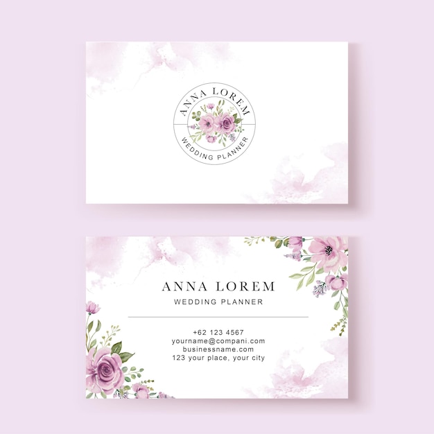 Purple Flower Watercolor Business Card Template