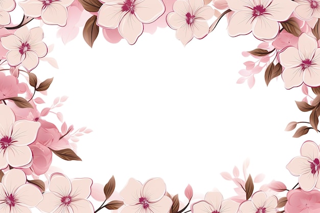 Vector purple flowers creating a floral border on a white background