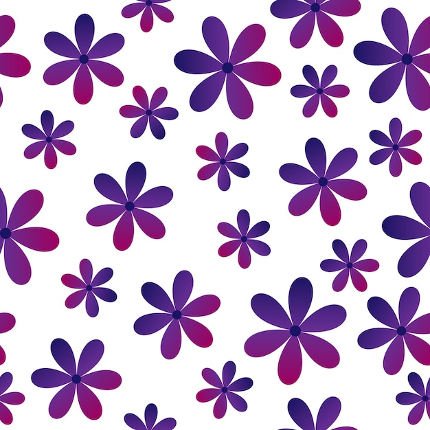 Purple flowers on white background seamless pattern