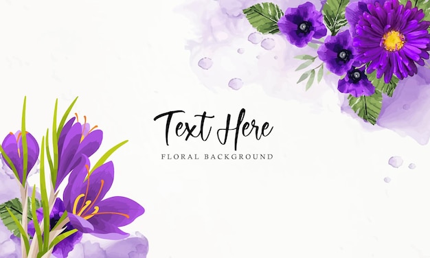 Purple flowers on a white background with text here