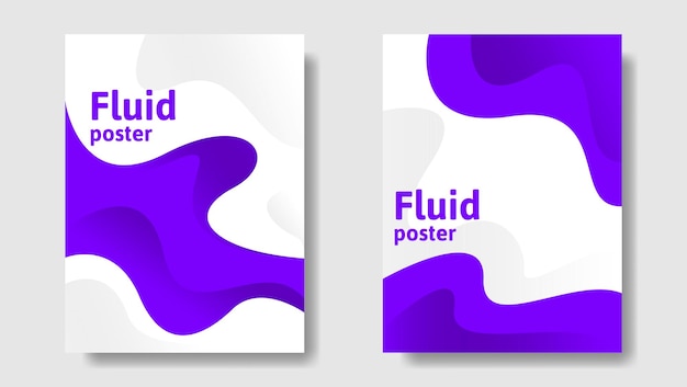 Vector purple fluid cover set trendy design poster with abstract fluid shapes in purple color