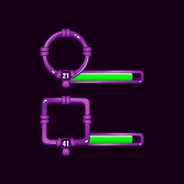 Vector purple game ui border frame with level and progress bar