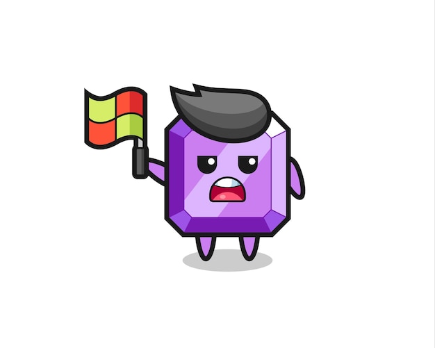 Purple gemstone character as line judge putting the flag up