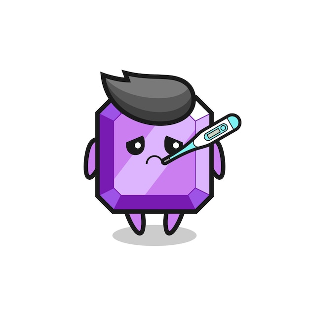 Purple gemstone mascot character with fever condition , cute style design for t shirt, sticker, logo element