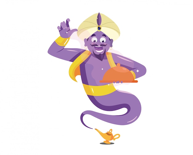 Purple genie bring a magic food