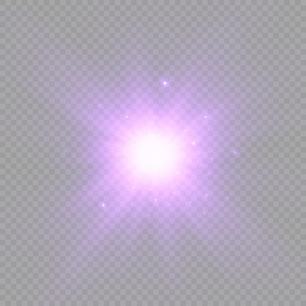 Purple glowing light burst glow bright star violet sun rays light effect flare of sunshine Vector