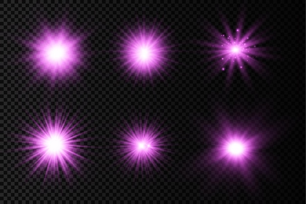 Scoppio di luce incandescente viola bagliore luminoso stella viola raggi di sole effetto luce bagliore del sole