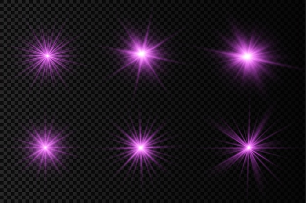 Purple glowing light burst glow bright stars violet sun rays light effect flare of sunshine