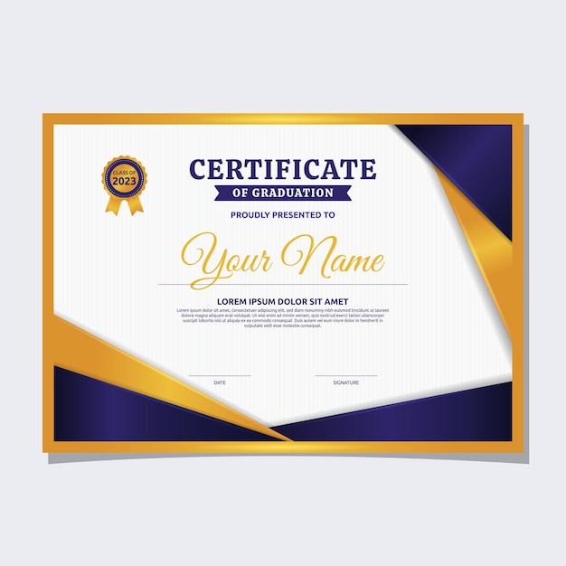 Purple gold certificate of graduation success school print template