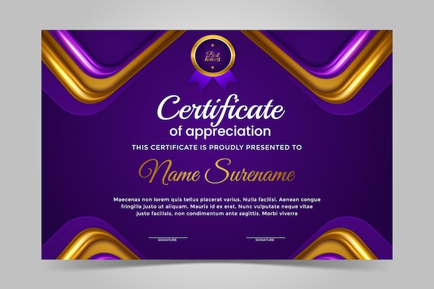 Purple and gold certificate template