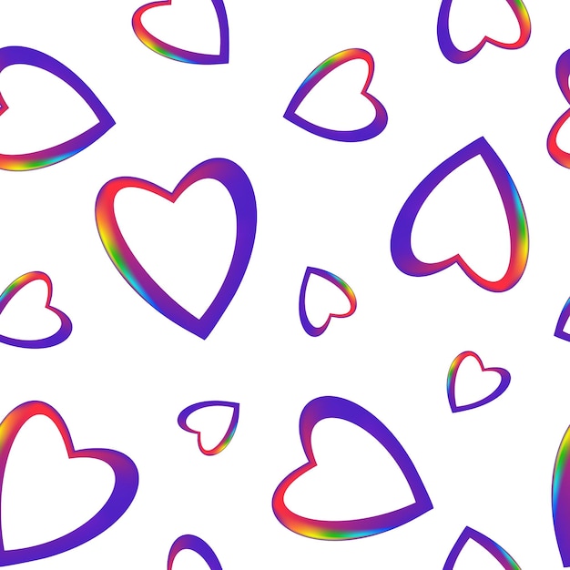Purple gradient hearts with rainbow edge seamless pattern for p