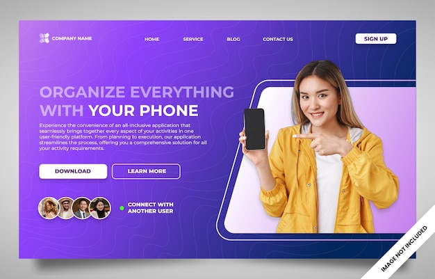 Vector purple gradient landing page template