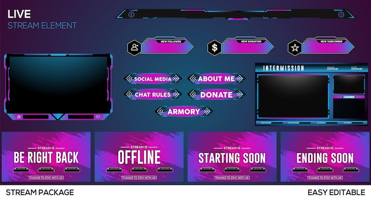 Premium Vector | Purple gradient live stream gaming element design