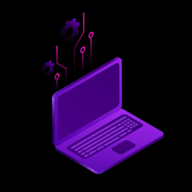 Vector purple graphic laptop isolated futuristic pc on black background