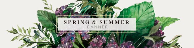 Vector purple and green foliage summer banner