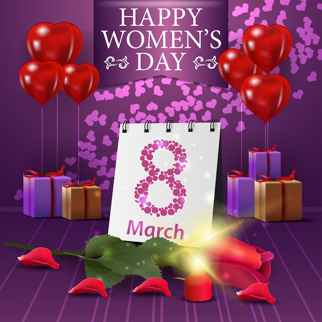 女性の日のための紫色のグリーティングカード