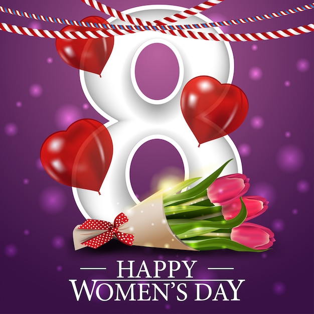 Purple greeting postcard for women's day