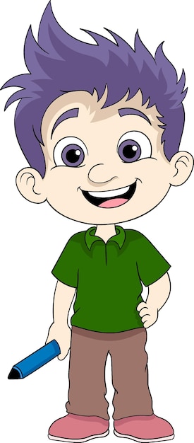 Vector a purple haired boy brings pencil