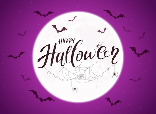 Purple halloween background with moon and bats