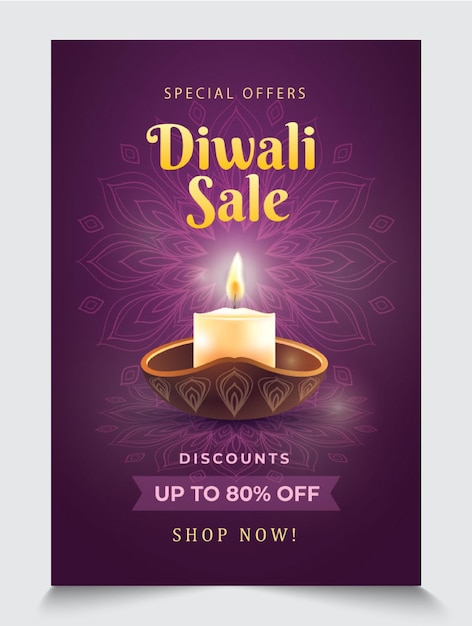 purple happy diwali flyer template design