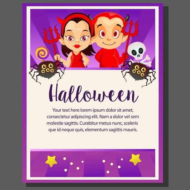 Purple happy halloween theme little devil couple