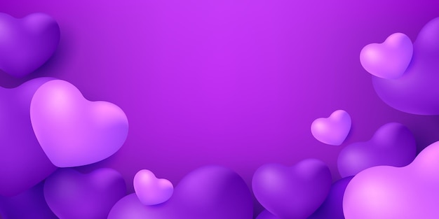 Palloncini cuore viola su sfondo viola