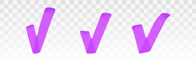 Vector purple highlighter check mark set isolated on transparent