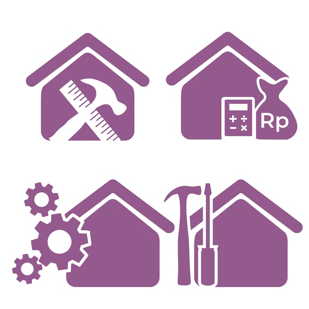 Purple house with a hammer and hammer icon