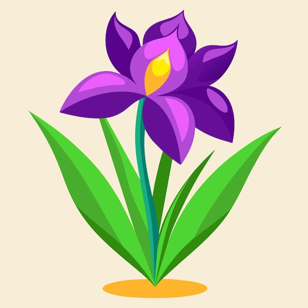 Vector purple iris flower cartoon plant