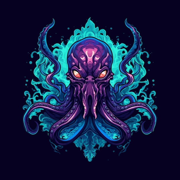 Kraken viola negli sport mascotte e design del logo di gioco in stile illustrazione