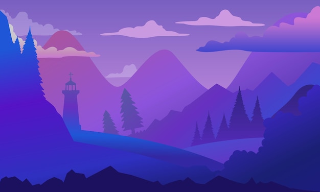 Vector purple landscape with a vector gradient to blue vector illustration for backgrounds and templates