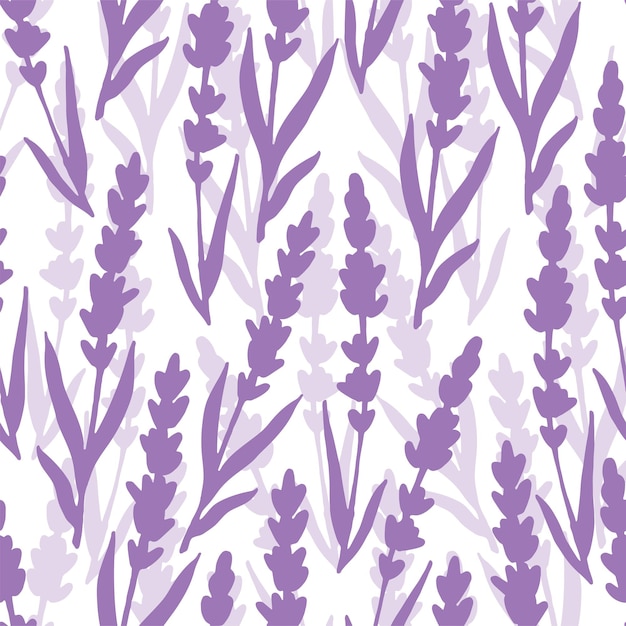 Purple lavender flowers vector seamless pattern. beautiful retro doodle style floral background