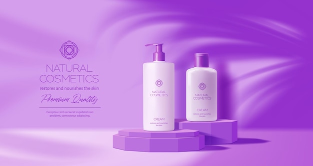 Mockup del podio di cosmetici naturali alla lavanda viola