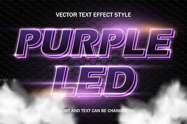 Purple led neon light typography lettering 3d editable text effect font style template background