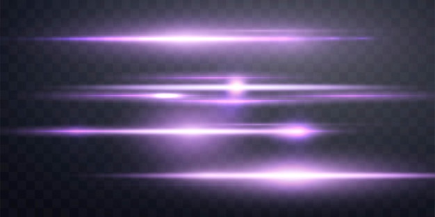 Набор фиолетовых бликов на прозрачном фоне Солнечная вспышка с лучами или прожектором Фиолетовое свечение бликов Световой эффект Векторная иллюстрация