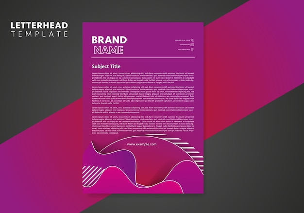 Vector purple letterhead template with flowing liquid shapes, amoeba forms. abstract dynamic gradient