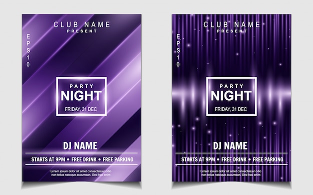 Vector purple light night dance party music flyer or poster design