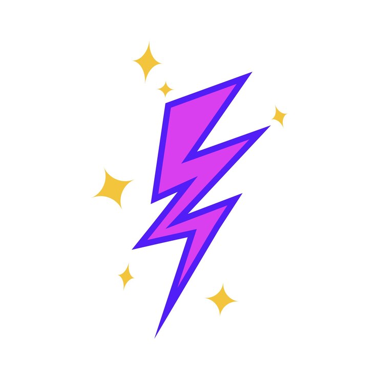 Vector purple lightning bolt with yellow star bursts