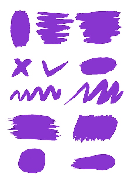 Set di pennellate acquerello viola lilla grunge