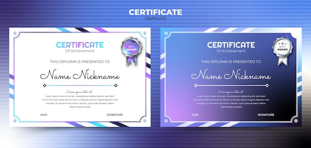 Purple line gradient background set certificate template