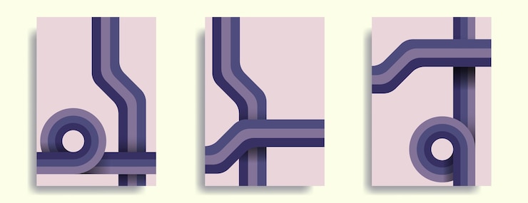 Vector purple line vintage poster design set 80 or 90 retro design