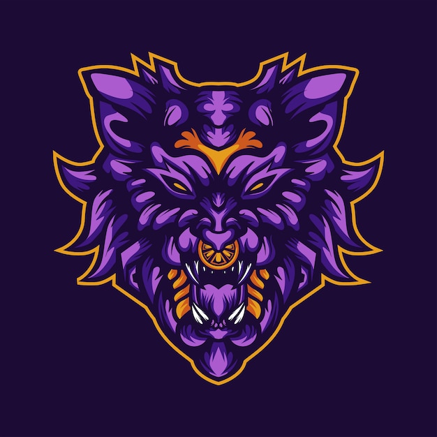 Vector purple lion head hunter